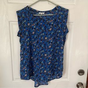 Pleione blue floral business casual blouse
